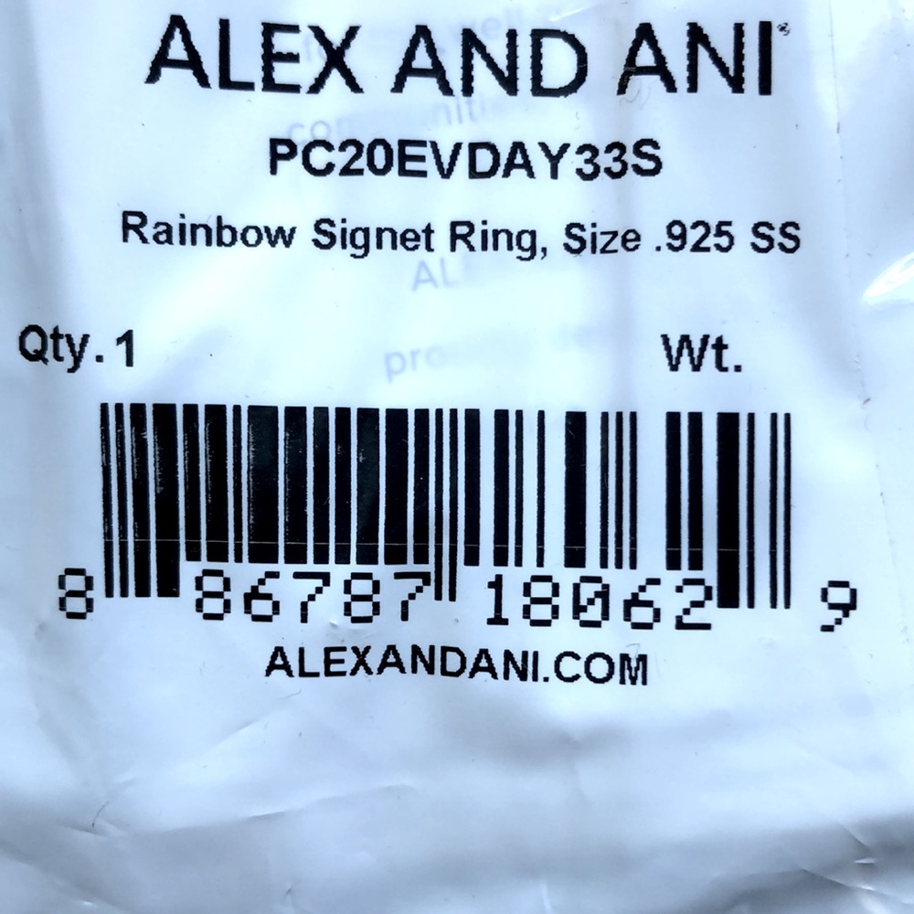 Alex And Ani Sterling Silver Rainbow Crystal Signet Bar Flat Top Rhinestone Ring - Picture 16 of 17